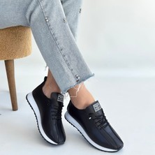 SEPET365 Monya Siyah Cilt Bağcıklı Spor Ayakkabı