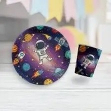 Uzay Temalı Karton Tabak Bardak Set 8 Tabak 8 Bardak