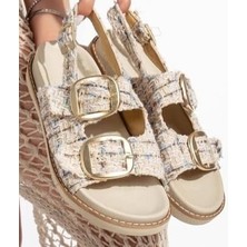 SEPET365 Olira Bej Simli Kemerli Sandalet