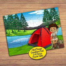 Asilmeydan Dere Kenarında Kamp Çadırı 24 Parça Çocuklara Özel Yapboz Tablo-19601