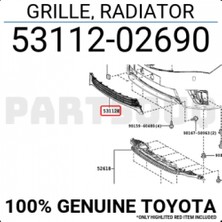 TŞT Toyota Corolla 2016-2018 Ön Tampon Panjuru Orta (Oem No:  5311202690)
