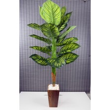 Bahçem Yapay Yapraklı Dua Çiçeği Tropik Sarı Şeritli Salon Bitkisi Konik Ahşap Saksılı 21 Yapraklı 150CM