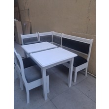 Bengi Ankara Mobilya Köşe Mutfak 90554 Tk Kayın Ahşap Sandık Açıl Masa Babyface Gri Siyah Kumaş Parlak Beyaz Lake