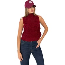 Kechi Woman Bordo Kıvırcık Sıfır Kol Triko Süveter