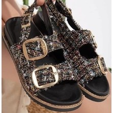 SEPET365 Olira Siyah Simli Kemerli Sandalet