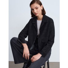 Dilvin 60782 Cep Detaylı Süet Ceket-Siyah