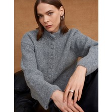 Dilvin 60995 Dik Yaka Düğmeli Triko Hırka-Füme M.