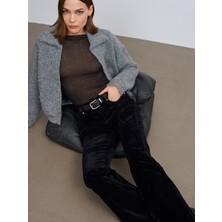 Dilvin 72111 Kadife Flare Pantolon-Siyah