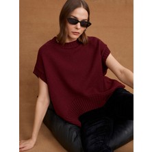 Dilvin 10839 Yün Karışımlı Oversize Süveter-Bordo