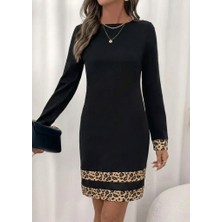 Moda Loris Kadın Uzun Kollu Bisiklet Yaka Mini Ithal Krep Elbise