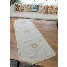 Natural Life Concept Buldan Işi El Örmesi Dantelli Runner - Krem Renk Doğal Pamuklu Masa Örtüsü