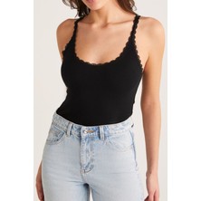 İmoda Gcm Kadın Siyah Normal Kalıp Dantel Detalı Ince Askılı Oyuk Yaka Atlet