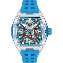 Quantum Erkek Kol Saati 46 mm Otomatik Mekanizma Mavi Silikon Kordon Paslanmaz Çelik Silver Kasa 5 Atm