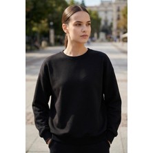 Siyah Basic O Yaka Oversize Kadın Sweatshirt - 97053