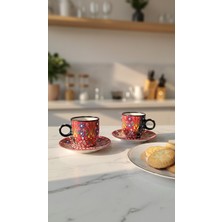 RGS Homelife 2'li El Yapımı Türk Kahvesi Fincan Seti, Seramik 4 Parça 2 Kişilik Kahve Fincan Takımı Kırmızı