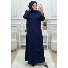 Hermevsim Elele Kadın Arden Oysho Verev Modelli Kombinli Lacivert Elbise