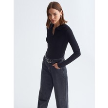 Dilvin 10862 Kaşmir Karışımlı Fermuarlı Kazak-Siyah