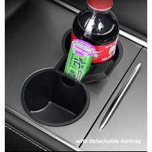 Ramm Tesla Model Y - Model 3 Orta Konsol Orta Bölüm Kapaklı Küllük ve Bardak Tutucu - Siyah