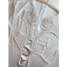 Rozenin Lingerie Ekru Dantelli Saten Detaylı Dantelli Bodysuit