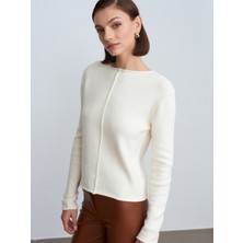 Dilvin 10855 Kayık Yaka Kazak-Ekru