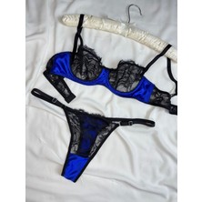 Rozenin Lingerie Dantel Detaylı Saten Kapsız Balenli Bralet Takım