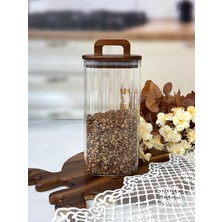 Mien Kare Lıne Akasya Kapak Cam Kavanoz 1500 ml