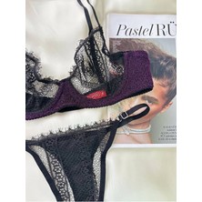 Rozenin Lingerie Dantelli Simli Parlak Kumaşlı Bralet Takımı