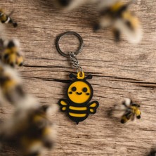 Port.al 3D Tasarım Gülümseyen Arı Figürlü Anahtarlık - Sarı Siyah - Pla Malzeme