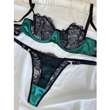 Rozenin Lingerie Dantel Detaylı Saten Kapsız Balenli Bralet Takım