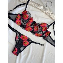 Rozenin Lingerie Yılbaşı Özel Çiçek Desenli Transparan Bralet Sütyen Takımı