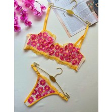 Rozenin Lingerie Çiçek Desenli Transparan Bralet Sütyen Takımı