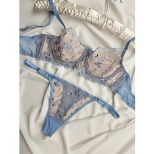 Rozenin Lingerie Minik Çiçekli Dantelli Balenli Kapsız Sütyen Takımı