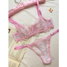 Rozenin Lingerie Romantik Çiçek Desenli Transparan Bralet Set