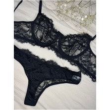 Rozenin Lingerie Balenli Kapsız Basic Dantel Iç Çamaşır Takımı (Sütyen-Tanga)