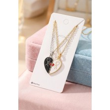 Bear & Pear 2 Adet Mıknatıslı Eşleşen Kalp Sevgili Çift Kolyesi