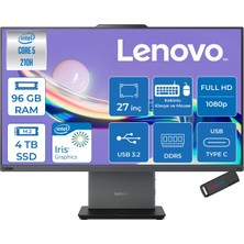 Lenovo Thinkcentre Neo 50A 27 Gen5 Intel Core 5 210H 4.8ghz 96GB Ddr5 4tb SSD Freedos Intel Graphics 27 Inç Fhd (1920X1080) IPS 300NITS 99% Srgb 100Hz TC12SAA05QTRF40 + Zetta Flash Bellek