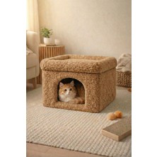 Eda Hacıoğlu Edam Bedding Group Teddy Kumaşlı Kedi Evi Yumuşak Peluş Kapalı Kedi Yuvası, Sıcak ve Konforlu Kedi Evi