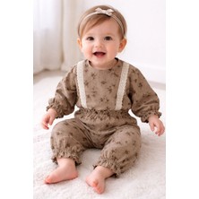 Baby Hola Dantel Detaylı Çiçek Desenli Müslin Kız Bebek Üst ve Pantolon Ikili Set Takım Babyhola 2009