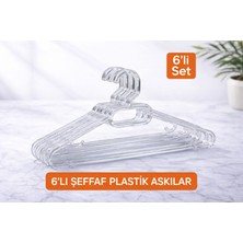 6 Adet Şeffaf Plastik Elbise Askısı – Dayanıklı, Kalın Gövdeli, Kaymaz Tasarım
