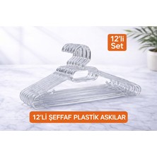 12 Adet Şeffaf Plastik Elbise Askısı – Dayanıklı, Kalın Gövdeli, Kaymaz Tasarım