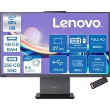 Lenovo Thinkcentre Neo 50A 27 Gen5 Intel Core 5 210H 4.8ghz 48GB Ddr5 256GB SSD Freedos Intel Graphics 27 Inç Fhd (1920X1080) IPS 300NITS 99% Srgb 100Hz TC12SAA05QTRF21 + Zetta Flash Bellek