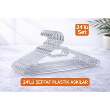 24 Adet Şeffaf Plastik Elbise Askısı – Dayanıklı, Kalın Gövdeli, Kaymaz Tasarım