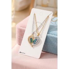 Bear & Pear Mıknatıslı 2'li Kolye Kelebekli Kalp Şeklinde Paslanmaz Çelik Kolye