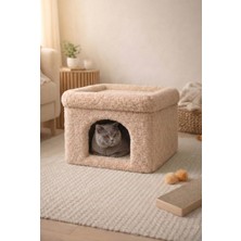 Eda Hacıoğlu Edam Bedding Group Teddy Kumaşlı Kedi Evi Yumuşak Peluş Kapalı Kedi Yuvası, Sıcak ve Konforlu Kedi Evi