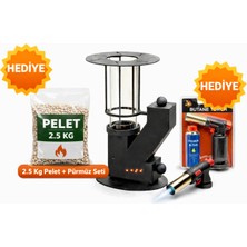 Şifa Anne Camlı Mini Pelet Sobası – Outdoor Isıtıcı | Kamp, Balkon, Bahçe İçin + 2.5 Kg Pelet & Pürmüz Hediyeli