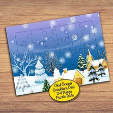 Asilmeydan Karla Örtülü Evler, Ağaçlar Çocuklara Özel Puzzle Yapboz Tablo-34036