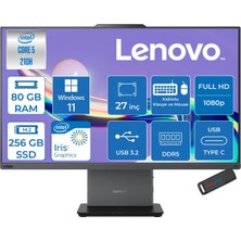 Lenovo Thinkcentre Neo 50A 27 Gen5 Intel Core 5 210H 4.8ghz 80GB Ddr5 256GB SSD Windows 11 Pro Intel Graphics 27 Inç Fhd (1920X1080) IPS 300NITS 99% Srgb 100Hz TC12SAA05QTRP31 + Zetta Flash Bellek