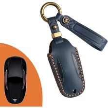 Ramm Tesla Model Y Deri Anahtar Kabı Anahtarlık Mavi