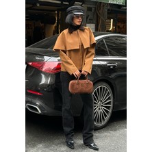 Lijuri Trençkot Stil Pelerinli Ceket – Kadife Detay Mont 7076-08 R11-H-K2