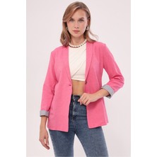 Armonika Kadın Fuşya Kol Içi Çizgili Tek Düğmeli Ceket ARM-22K001122